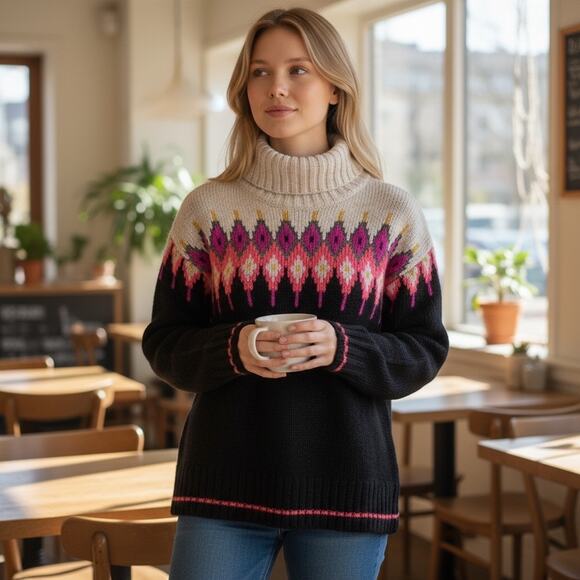 The Limited Sweater Wool Blend Turtle Neck Argyle - Picture 1 of 9